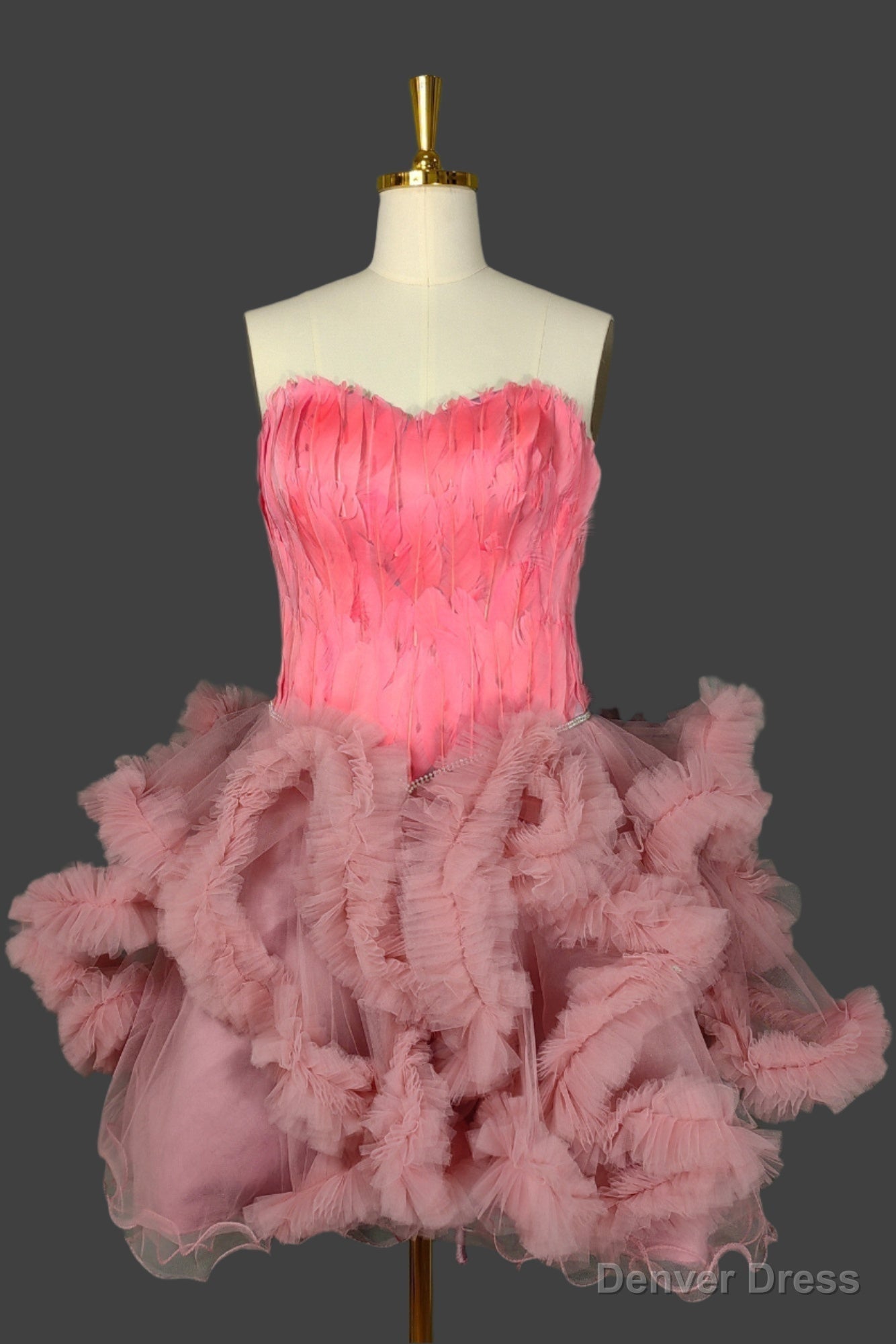 Pink Homecoming Dress Sweetheart Neck Short Prom Dress A Line Prom Dresses with Feather Main image