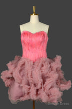 Pink Homecoming Dress Sweetheart Neck Short Prom Dress A Line Prom Dresses with Feather