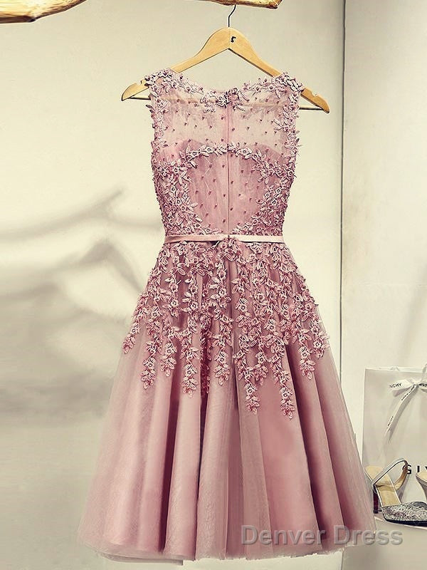 Pink Knee Length Prom Dress, Cute Homecoming Dresses , Tulle Party Dresses