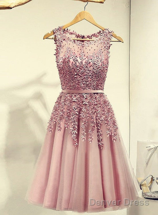 Pink Knee Length Prom Dress, Cute Homecoming Dress , Tulle Prom Dresses