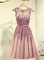 Pink Knee Length Prom Dress, Cute Homecoming Dress , Tulle Prom Dresses