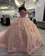 Pink Lace Long Prom Dress, Ball Gowns Sweet 16 Dresses