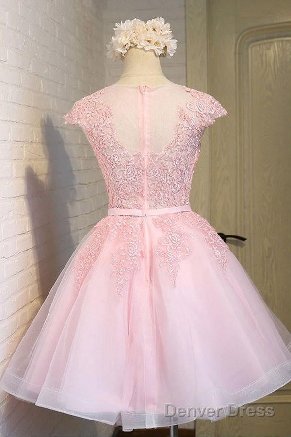 Pink Lace Short Tulle Homecoming Dresses Party Dresses With Cap Sleeves Secondary image