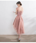 Pink Lace Tulle Cap Sleeves Bridesmaid Dress, Lovely Dark Pink Party Dress