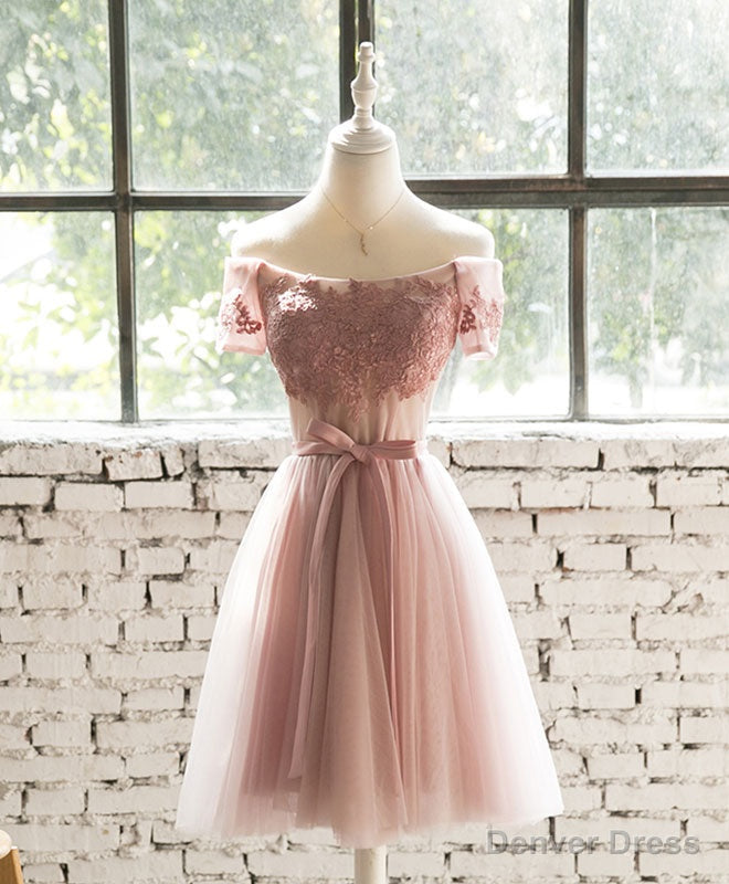 Pink Lace Tulle Short Prom Dress, Homecoming Dress