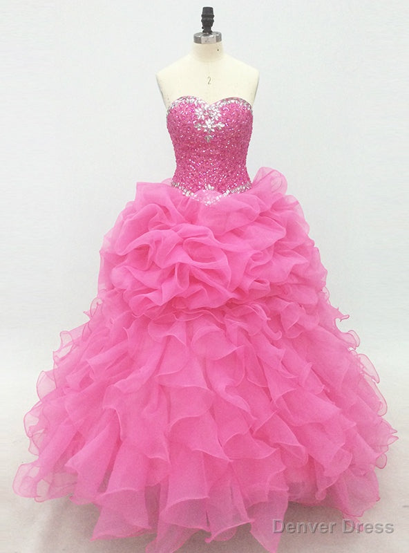 Pink Long Elegant Lace Up Organza Prom Dresses With Beaded Bodice
