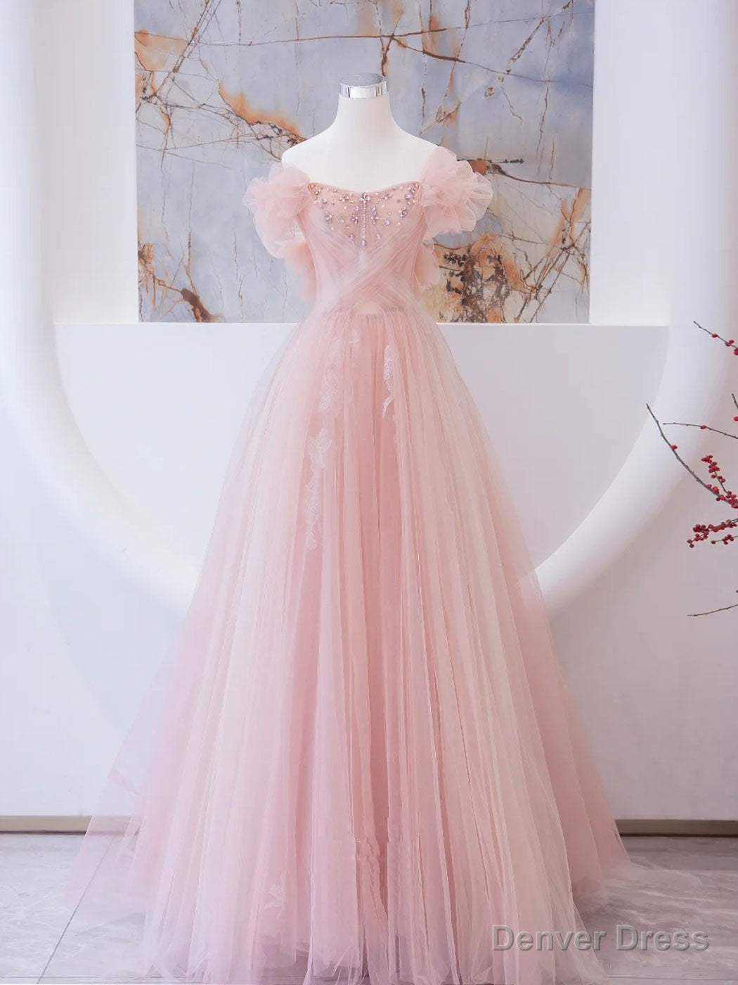 Pink Long prom dress, Pink A line Formal Graduation Dresses Main image