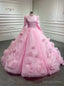 Pink Long Sleeve High Neck Prom Dresses