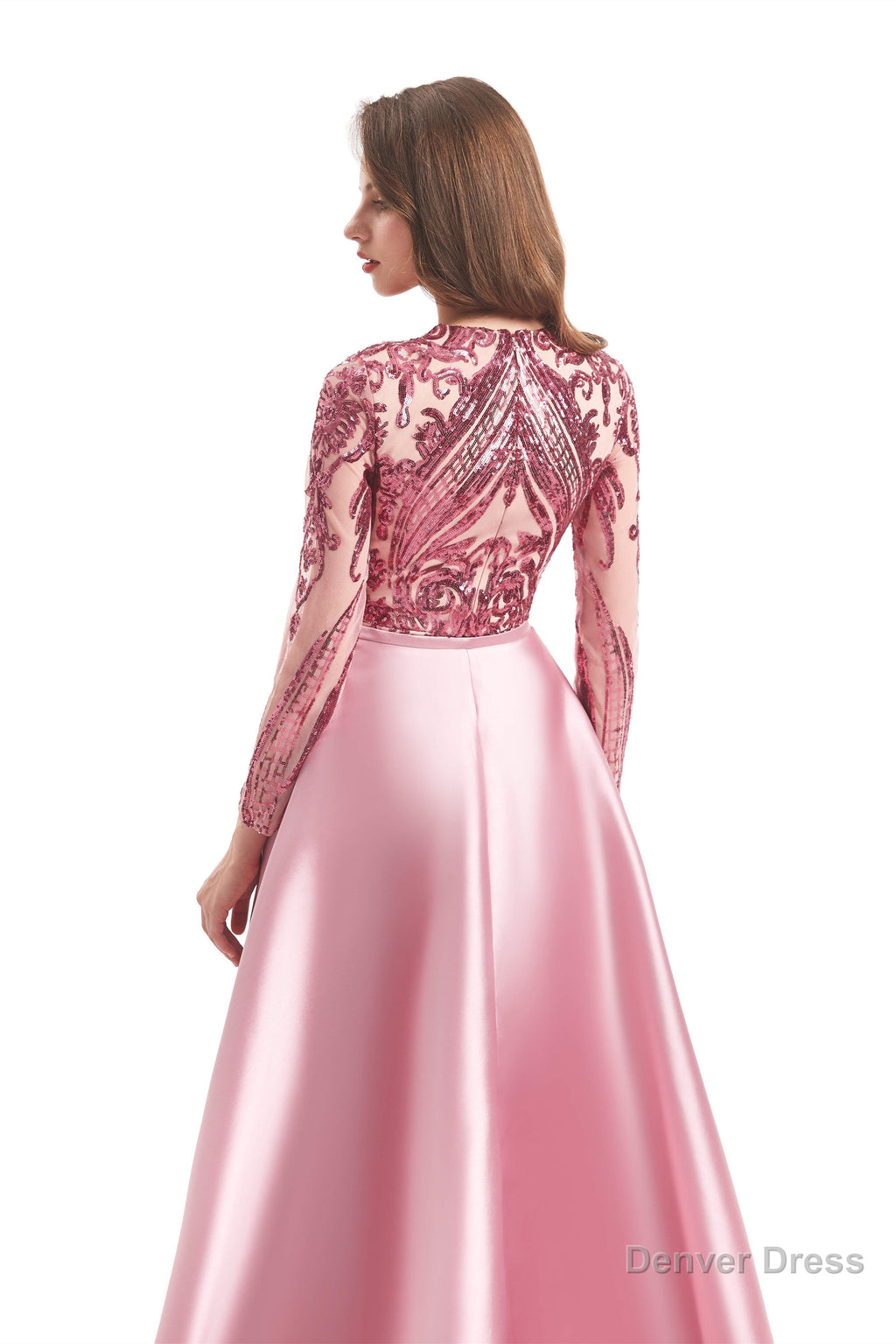 Long Sleeves Mermaid Detachable Train Prom Dresses with Train Sequined