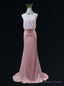 Pink Mermaid Halter Beading Backless Prom Dresses