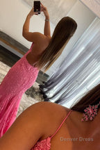 Pink Mermaid Long Prom Dresses with Appliques