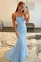 Pink Mermaid Long Prom Dresses with Appliques