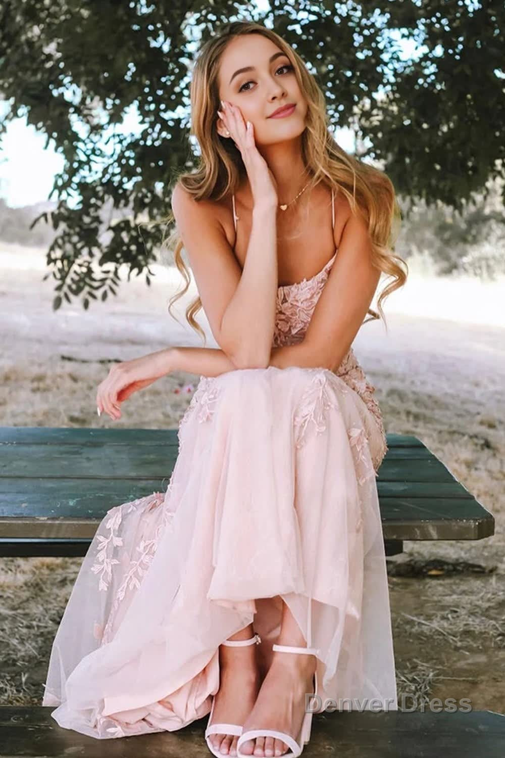 Pink Mermaid Long Prom Dresses with Appliques