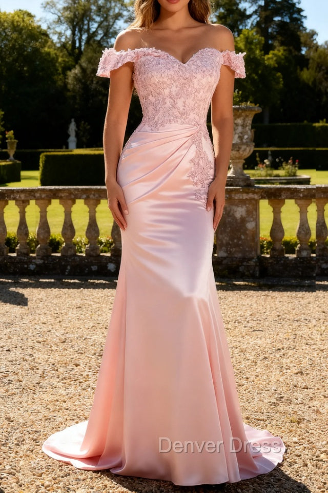 Pink Mermaid Off the Shoulder Long Mother Of Bride Dresses with Appliques Main image