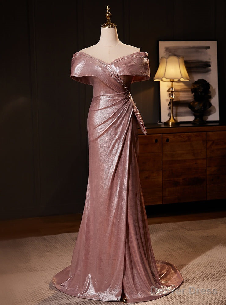 Pink Mermaid Off the Shoulder Pearls Prom Dresses Main image
