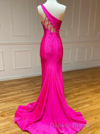 Pink Mermaid One Shoulder Long Prom Dresses