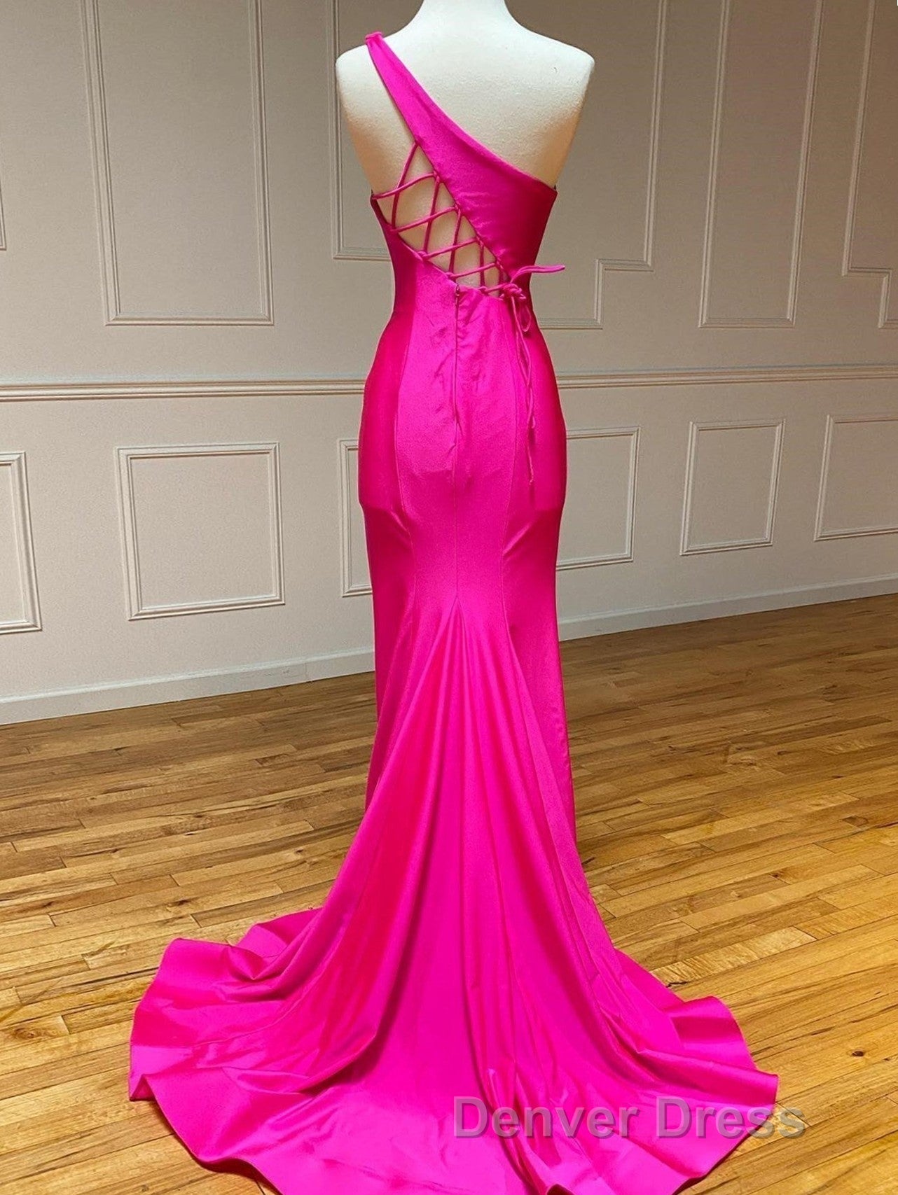 Pink Mermaid One Shoulder Long Prom Dresses