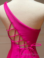 Pink Mermaid One Shoulder Long Prom Dresses