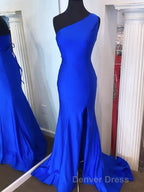 Pink Mermaid One Shoulder Long Prom Dresses