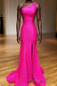 Pink Mermaid One Shoulder Long Prom Dresses