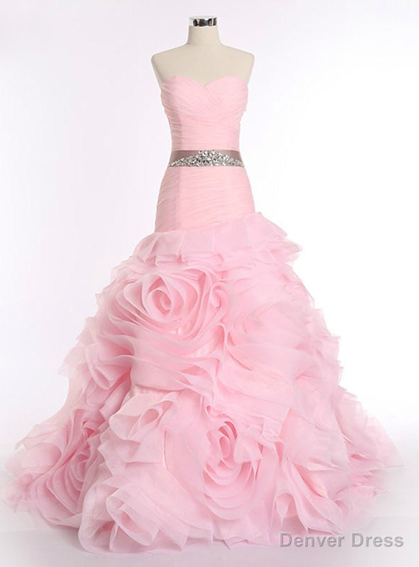 Pink Mermaid Organza Sweetheart With Sash Wedding Dresses Main image
