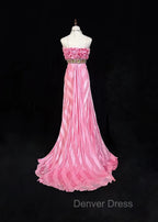 Pink Mermaid Spaghetti Straps Satin Beaded Long Prom Dresses Beautiful Bridal Dresses
