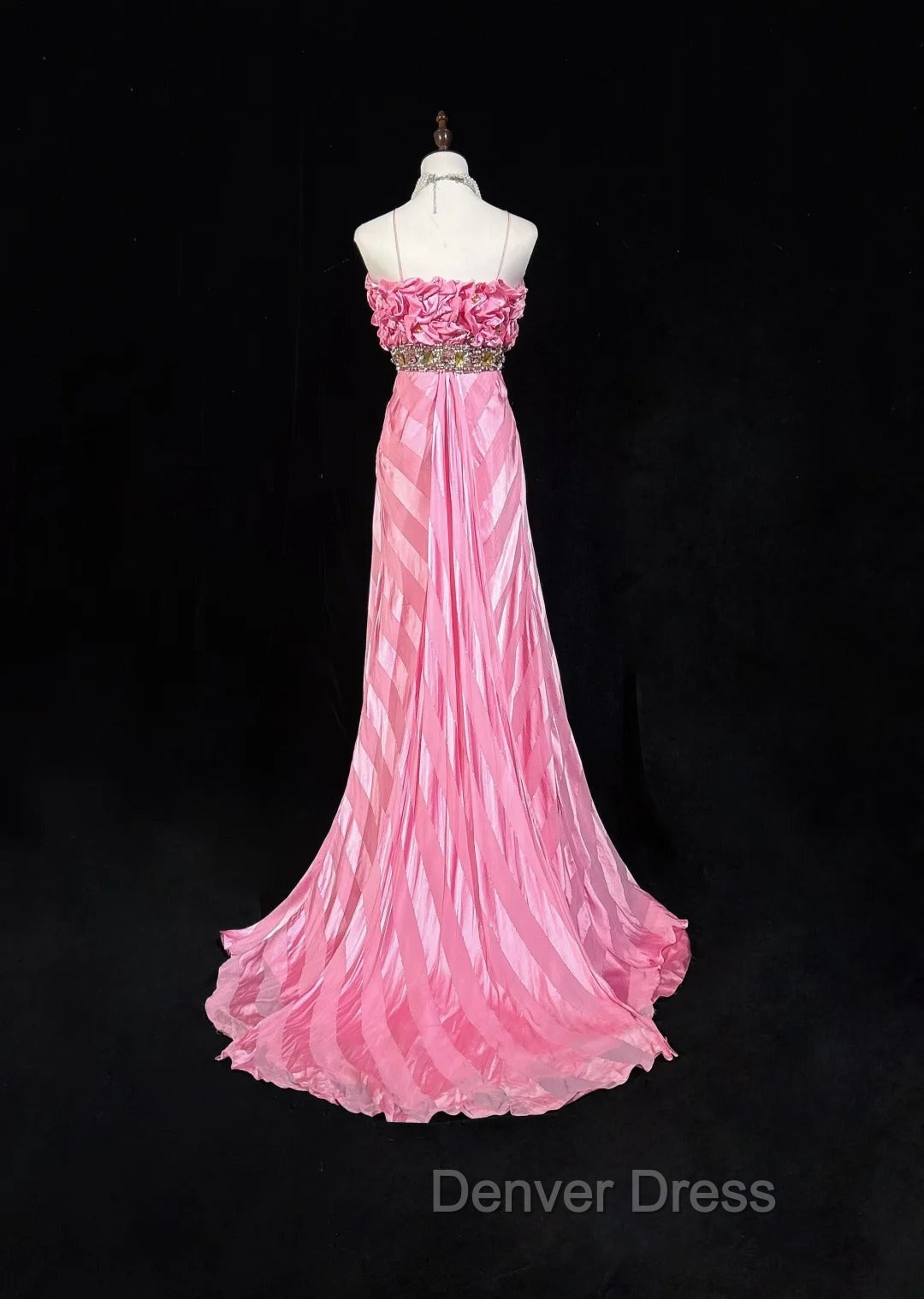 Pink Mermaid Spaghetti Straps Satin Beaded Long Prom Dress Beautiful Bridal Dresses
