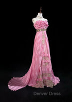 Pink Mermaid Spaghetti Straps Satin Beaded Long Prom Dresses Beautiful Bridal Dresses