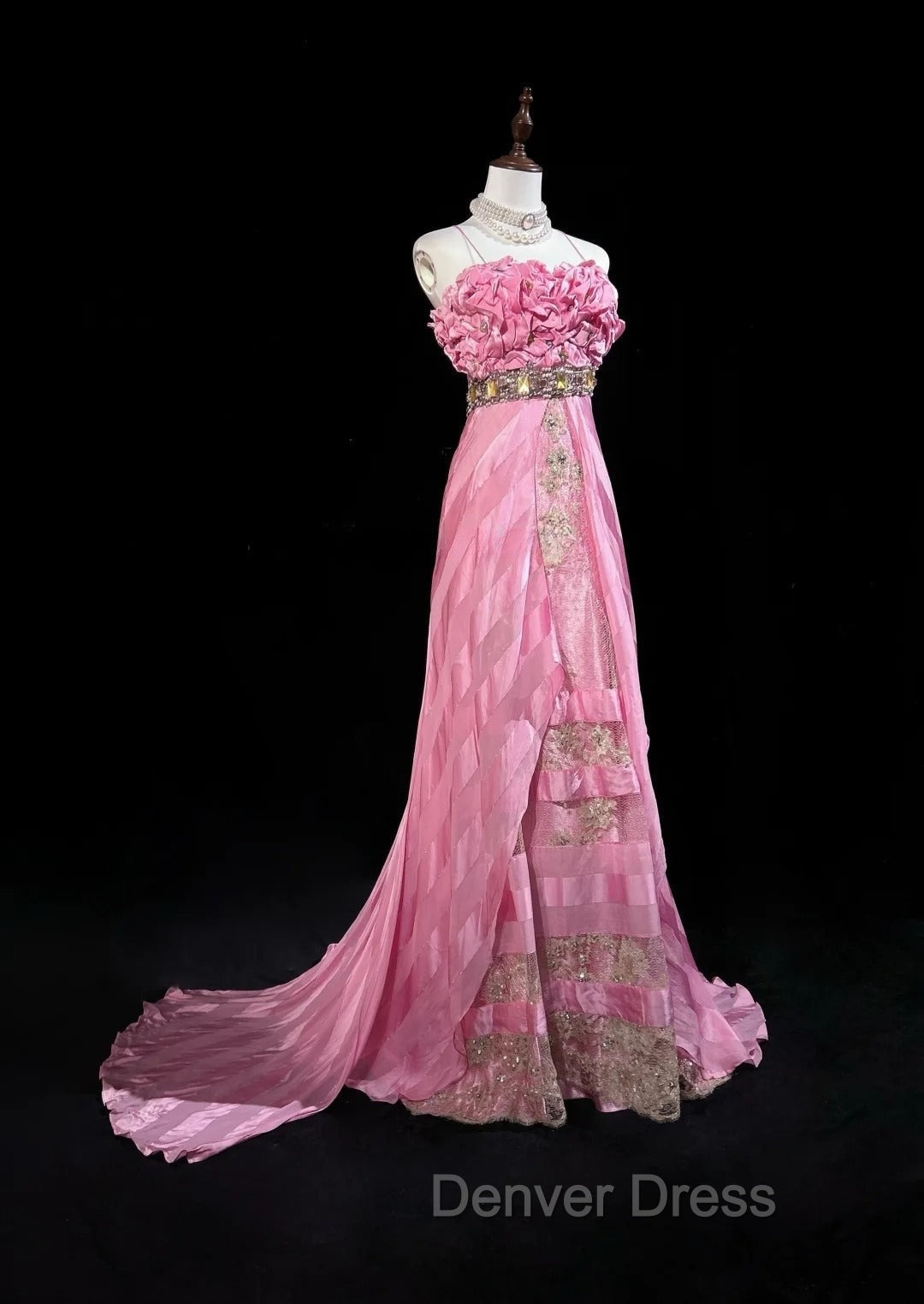 Pink Mermaid Spaghetti Straps Satin Beaded Long Prom Dresses Beautiful Bridal Dresses