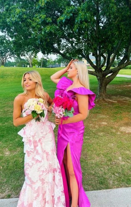 Pink Mermaid Strapless Print Floral Prom Dress Prom Dress Secondary image