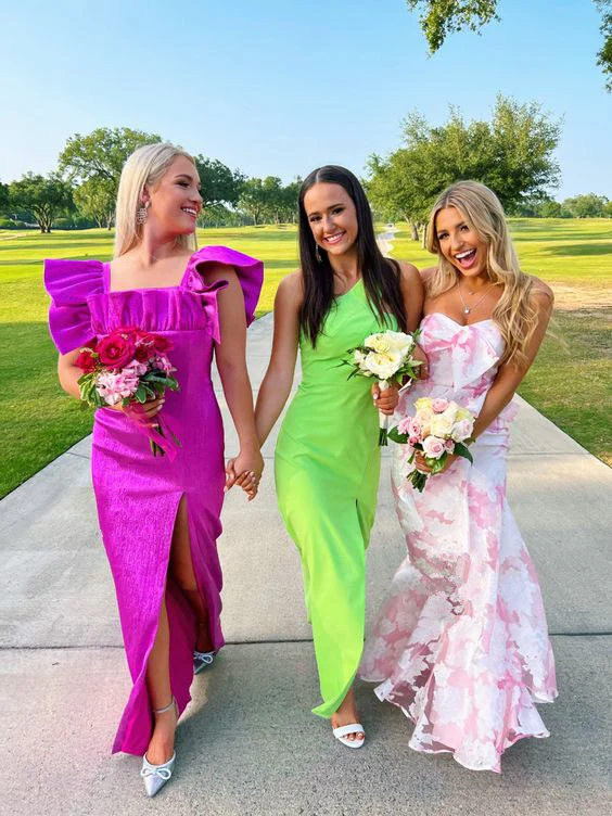 Pink Mermaid Strapless Print Floral Prom Dress Prom Dress