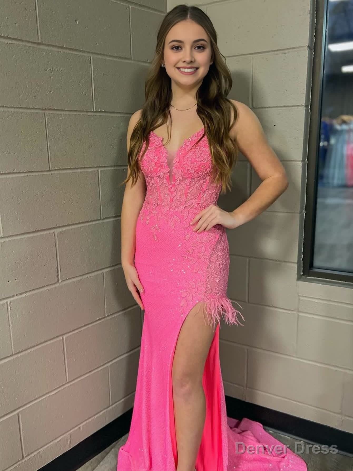 Pink Mermaid V Neck Backless Tight Long Prom Dresses With Slit Secondary image