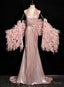 Pink Mermaid V Neck Pleats Flower Prom Dresses