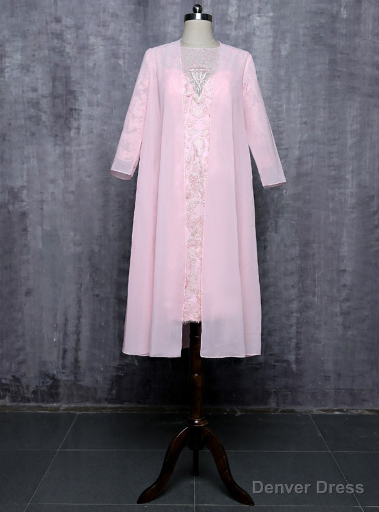 Pink Mother Of The Bride Dresses Sheath Chiffon Lace Beaded Wedding Party Dress Main image