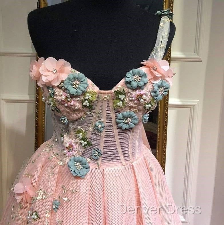 Pink Muslim Evening Dresses A-Line One-Shoulder Tulle Pearls Long Islamic Dubai Saudi Arabic Long Formal Evening Gown Secondary image