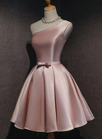 Pink Off Shoulder Homecoming Dress, Pink Prom Dress , Cute Satin Dresses
