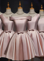 Pink Off Shoulder Homecoming Dress, Pink Prom Dress , Cute Satin Dresses