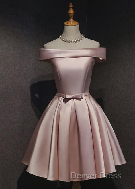 Pink Off Shoulder Homecoming Dress, Pink Prom Dress , Cute Satin Dresses