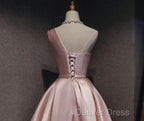 Pink Off Shoulder Homecoming Dress, Pink Prom Dress , Cute Satin Dresses