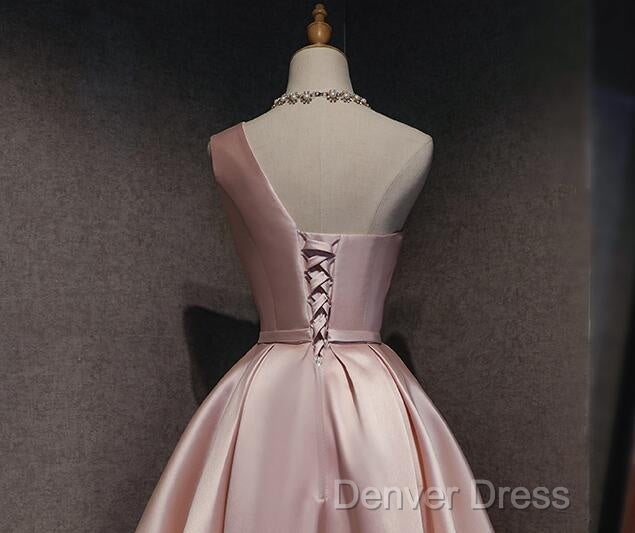 Pink Off Shoulder Homecoming Dress, Pink Prom Dress , Cute Satin Dresses