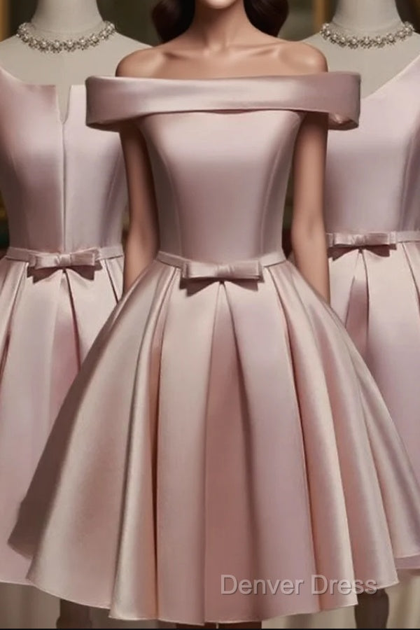 Pink Off Shoulder Homecoming Dress, Pink Prom Dress , Cute Satin Dresses Main image