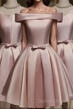 Pink Off Shoulder Homecoming Dress, Pink Prom Dress , Cute Satin Dresses