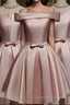 Pink Off Shoulder Homecoming Dress, Pink Prom Dress , Cute Satin Dresses