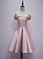 Pink Off Shoulder Knee Length Homecoming Dress, Pink Short Prom Dress, Short Prom Dresses