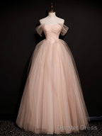 Pink Off Shoulder Long Prom Dress, Pink Tulle Prom Dresses