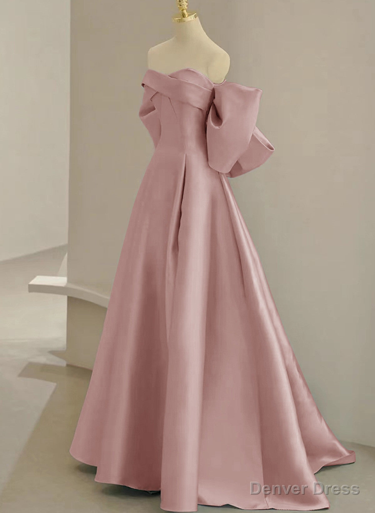 Pink Off Shoulder Satin Long Simple Prom Dress, Pink Satin Prom Dresses Secondary image