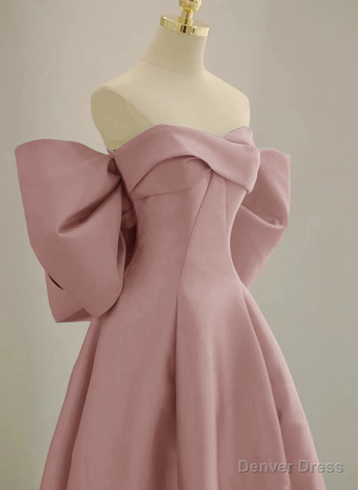 Pink Off Shoulder Satin Long Simple Prom Dress, Pink Satin Prom Dresses