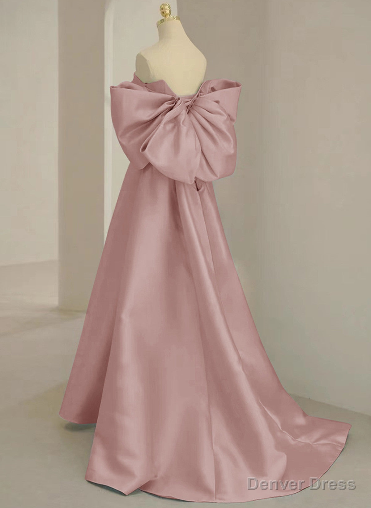 Pink Off Shoulder Satin Long Simple Prom Dress, Pink Satin Prom Dresses