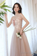 Pink Off The Shoulder Lace Prom Dress, A-Line Prom Dresses