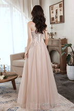 Pink Off The Shoulder Lace Prom Dress, A-Line Prom Dresses